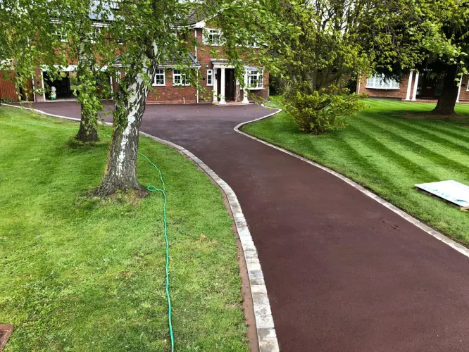Red Tarmac Driveway with Block Paving Edges