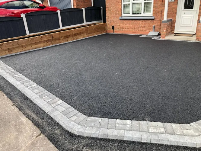 Tarmac Driveway with Grey Block Paving Border