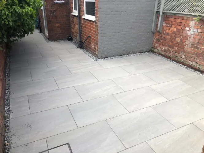 Light Grey Porcelain Patio Installation